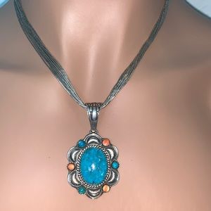 🍧Vintage L James Signed Liquid Sterling Turquoise & Pink Angel Skin Coral